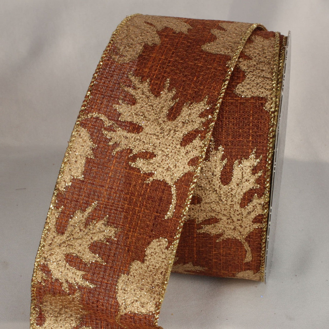 Autumn Decor Brown and Gold Fall Leaves Wired Craft Ribbon