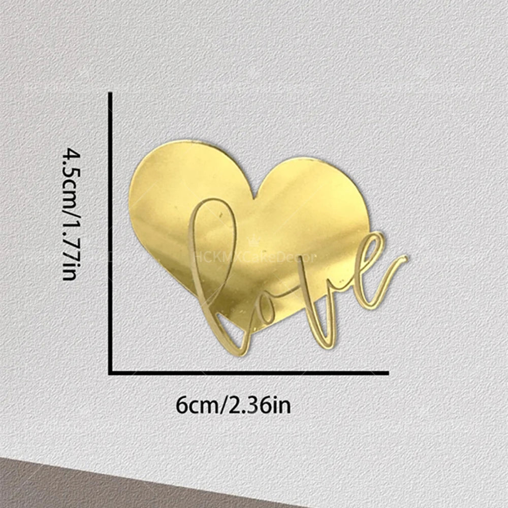 10pcs Gold Acrylic Heart Shaped LOVE Cake Topper for Wedding Valentine's Day Party