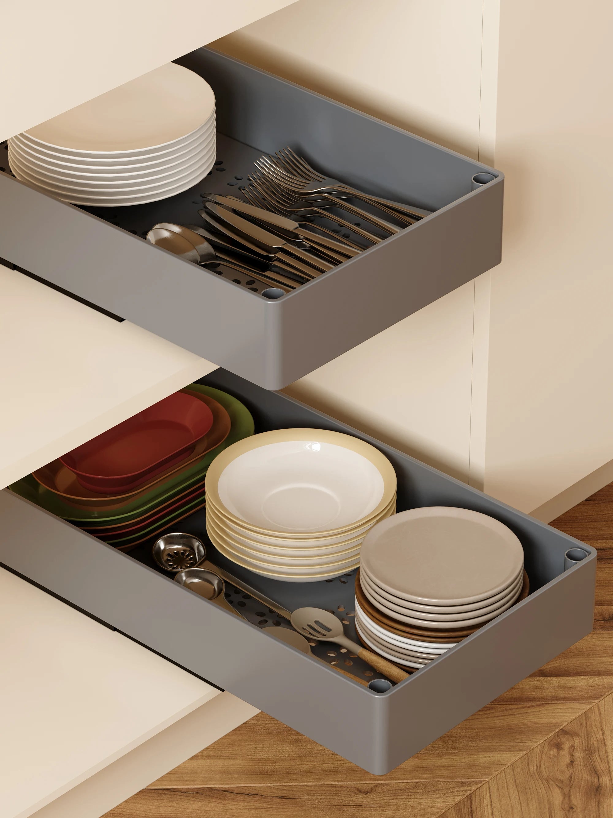 Kitchen Bathroom Pantry Cabinet Organizer 2PCS No-Punch (Gray)