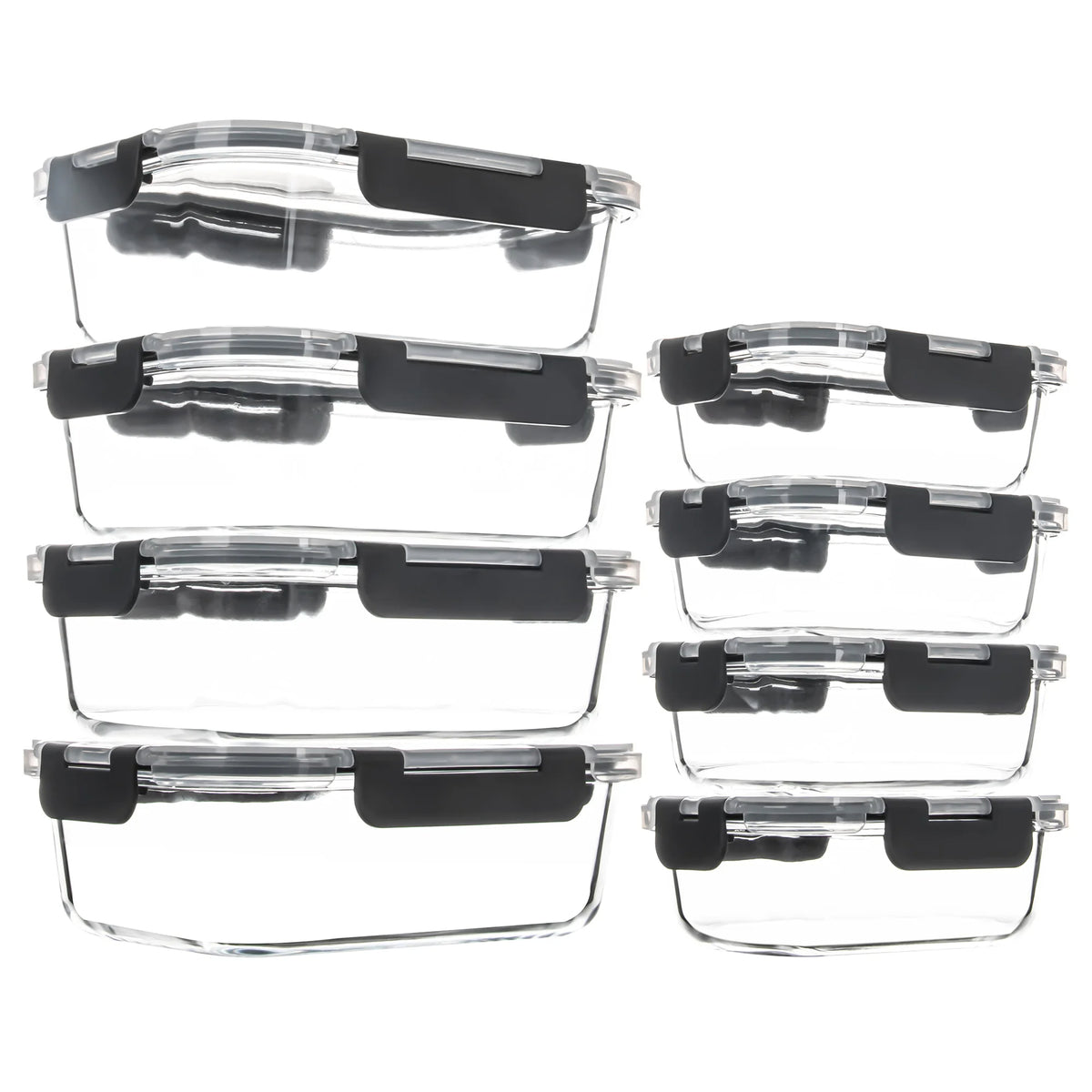 Glass Food Storage Containers Set 8-Piece Leakproof BPA-Free Microwave Oven Safe (Gray)