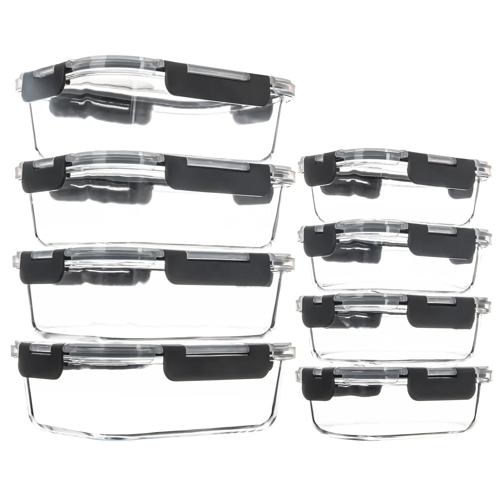 Glass Food Storage Containers Set 8-Piece Leakproof BPA-Free Microwave Oven Safe (Gray)