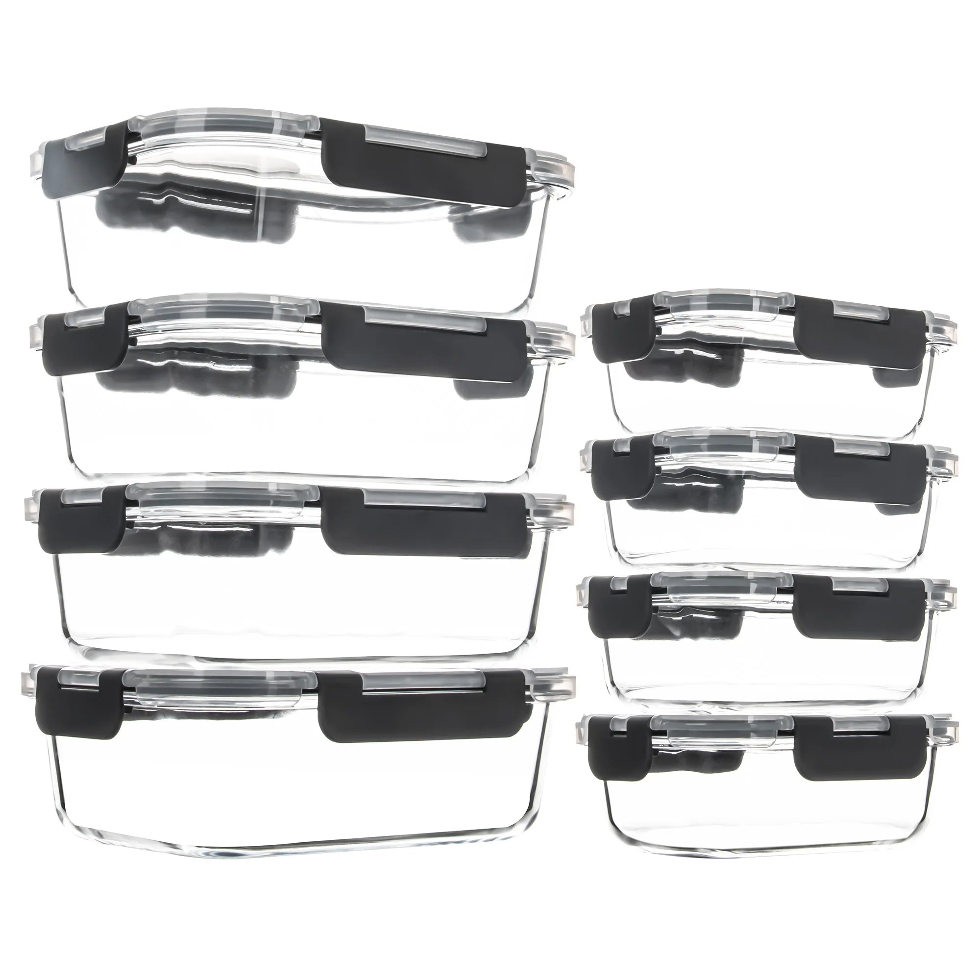 Glass Food Storage Containers Set 8-Piece Leakproof BPA-Free Microwave Oven Safe (Gray)