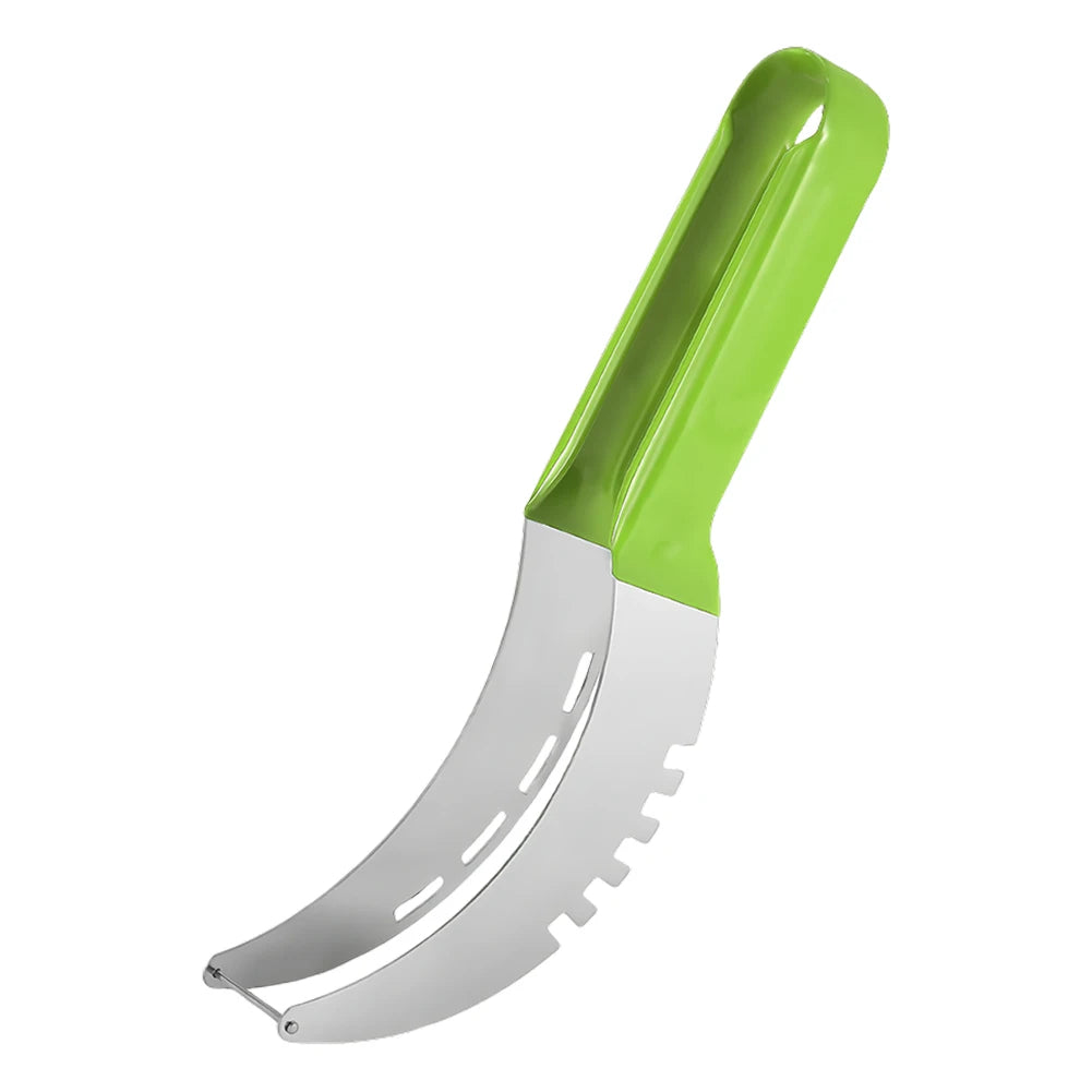 Watermelon Cutter Stainless Steel Artifact Slicer Non-Slip Handle Kitchen Fruit Tool (Green)