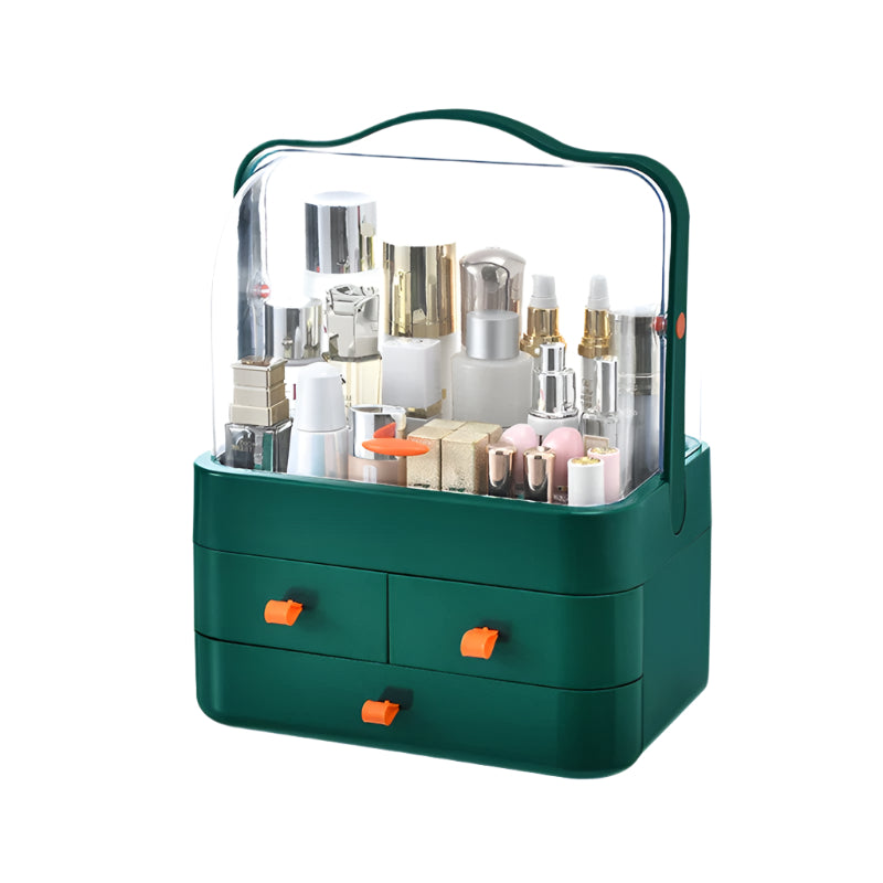 Makeup Organizer Dust-Proof Desktop Makeup Organizer with Drawer (Green)