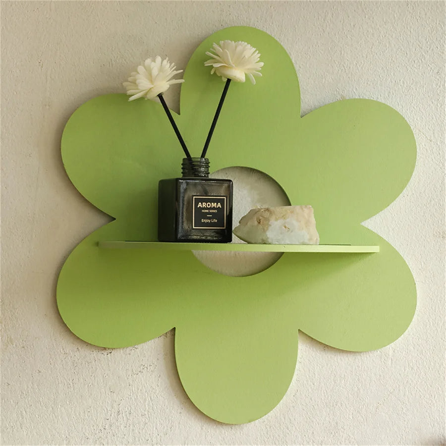 Flower Shape Wall Storage Holder Wooden Wall Art Wall Decoration (Green)