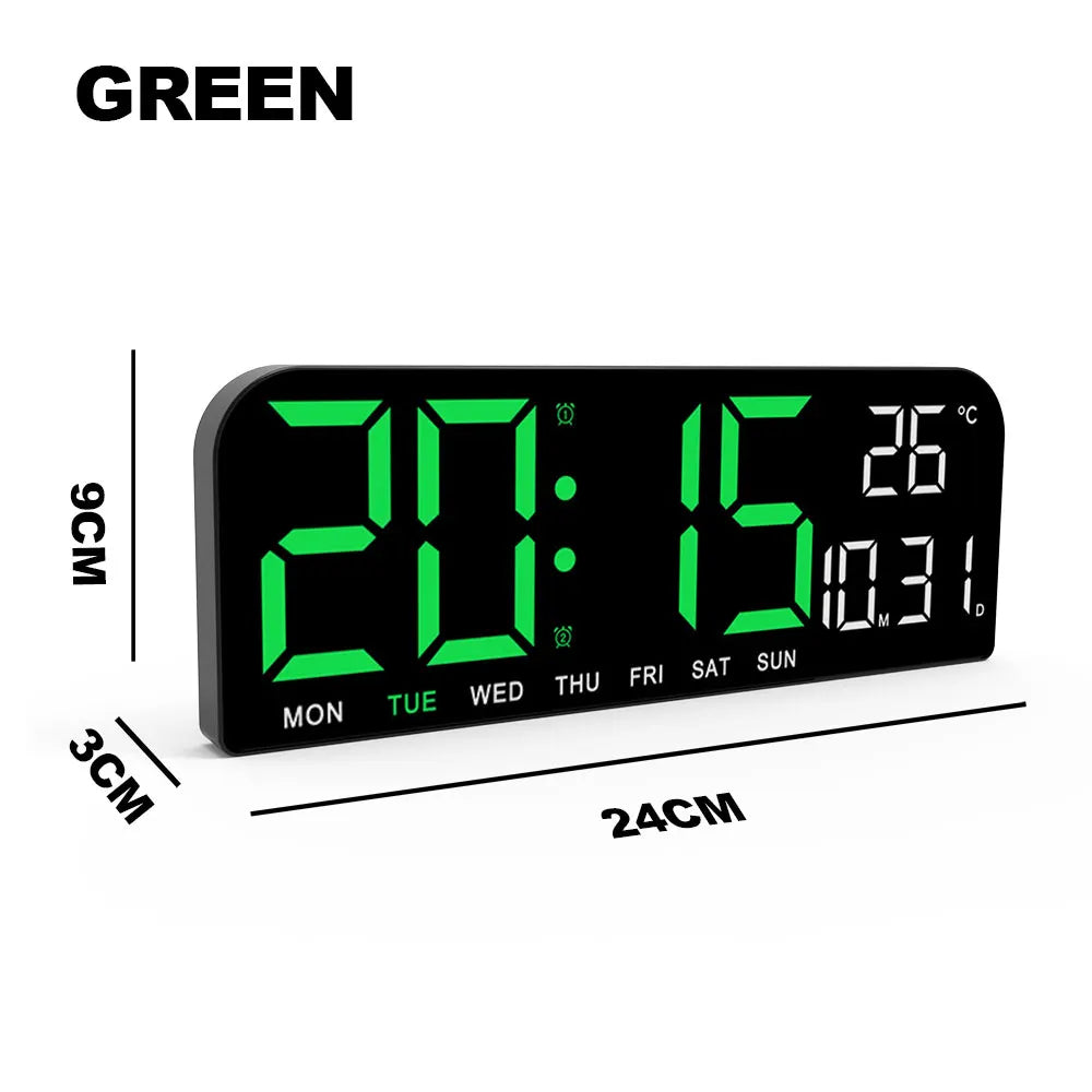 Digital Wall Clock with Temperature 9 Inch 12/24H Electronic LED Clock for Home (Green)