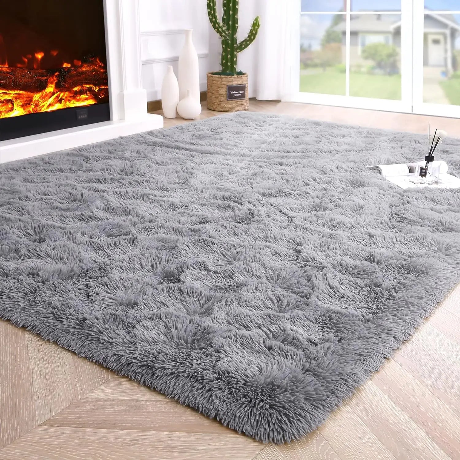 Luxurious Fluffy Area Rug Soft Carpet for Bedroom Living Room (Gray)