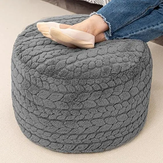 Boho Round Pouf Ottoman for Home Decor (Gray)