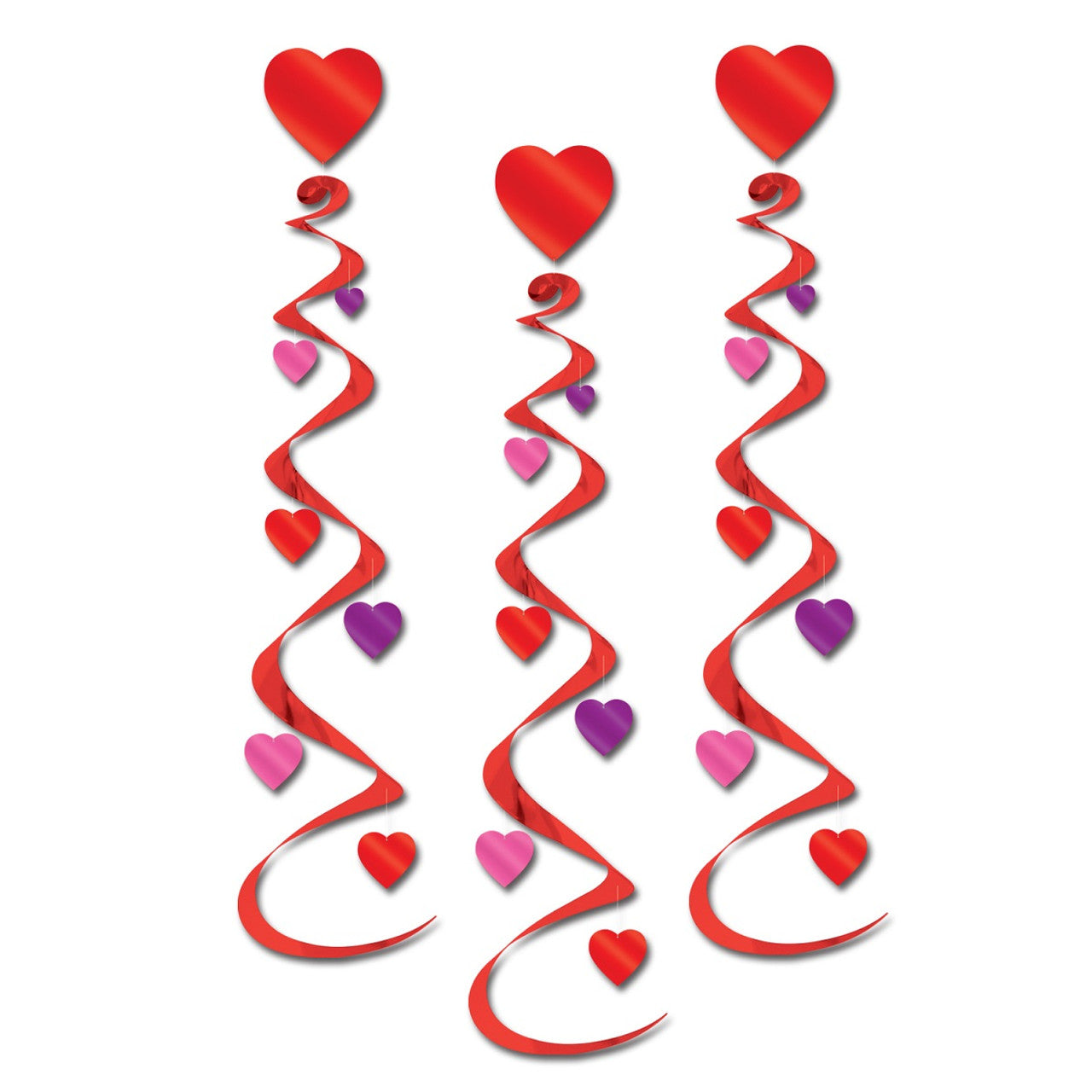 Red and Purple Heart Whirl Pack of 18, Valentines Day Hanging Decorations 30"