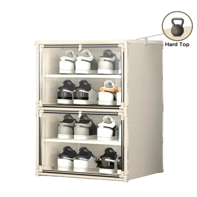 Hard Plastic Folding Stackable Shoe Box Organizer (4 Tiers)