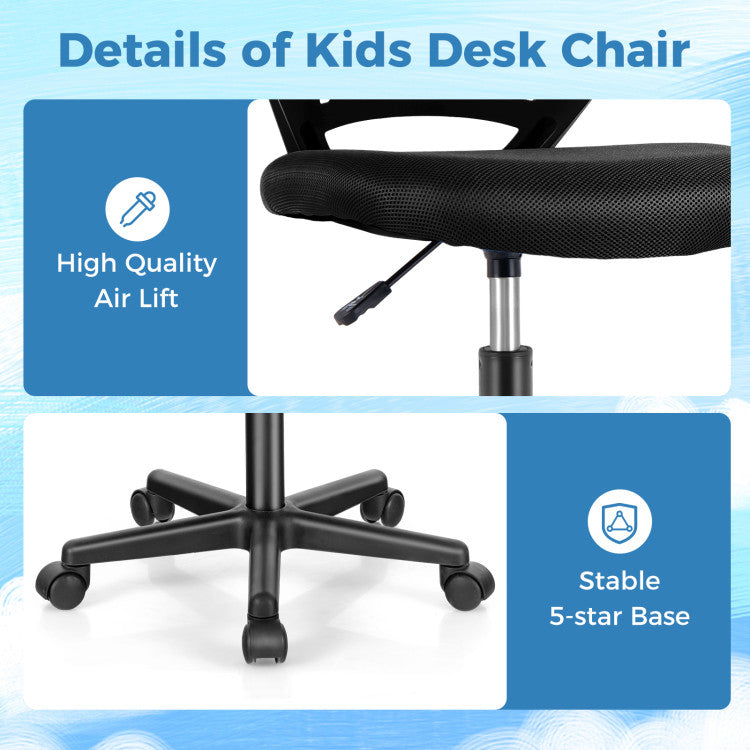 Ergonomic Kids Desk Chair with Universal Wheels (Black)