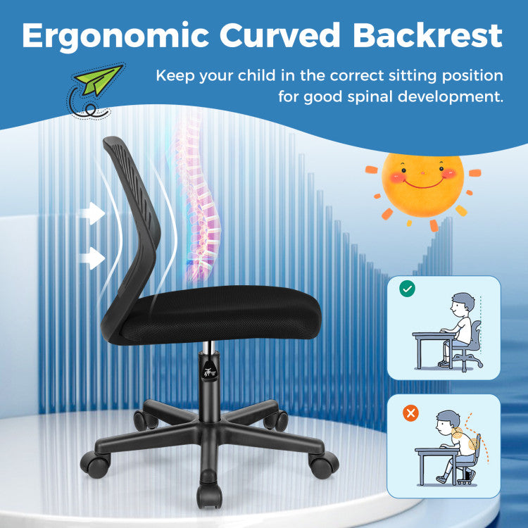 Ergonomic Kids Desk Chair with Universal Wheels (Black)