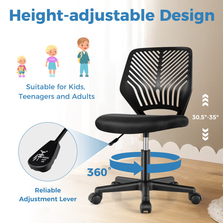 Ergonomic Kids Desk Chair with Universal Wheels (Black)