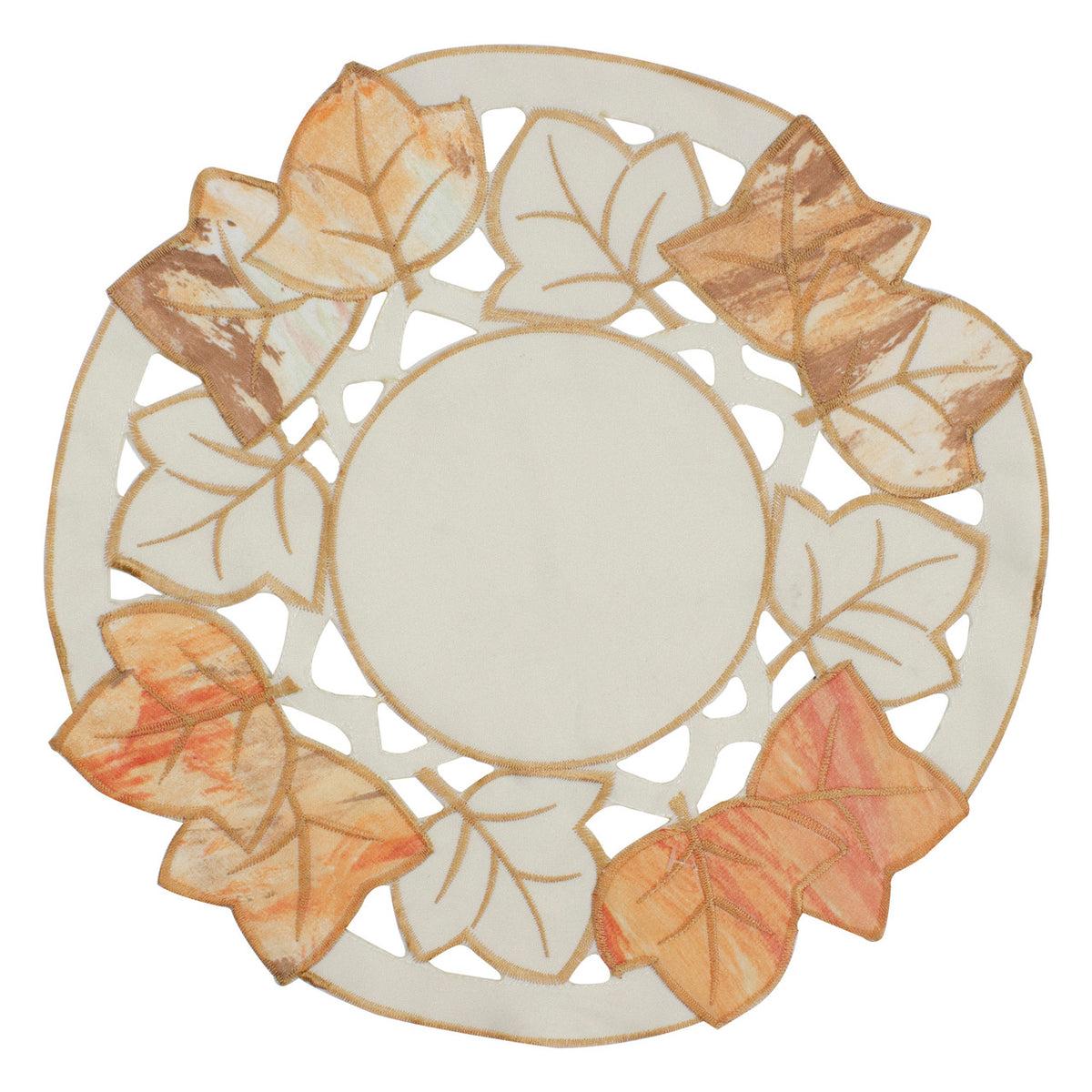 Embroidered Fall Leaf Doily (12&quot;) Elegant Thanksgiving Table Decoration