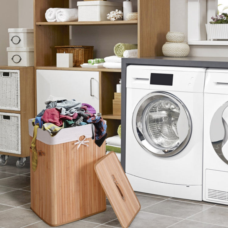 Bamboo Laundry Basket 19GAL with Handles and Lid