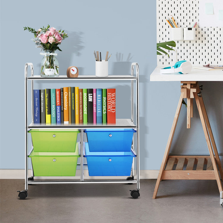 Storage Cart 4 Drawers Shelves Rolling Rack, Blue