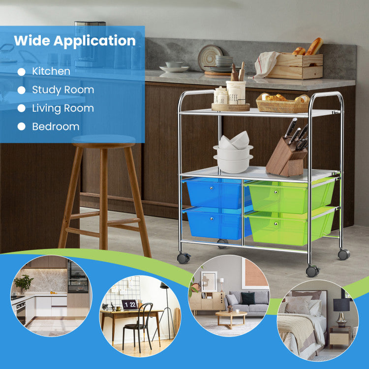 Storage Cart 4 Drawers Shelves Rolling Rack, Blue