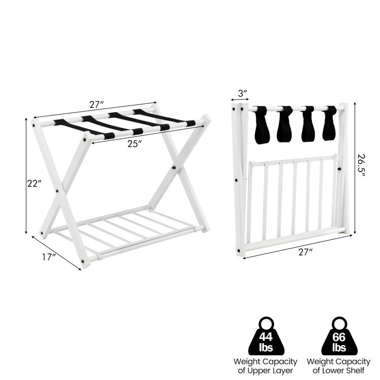 Space Saving Folding Suitcase Stands Set of 2 (White)
