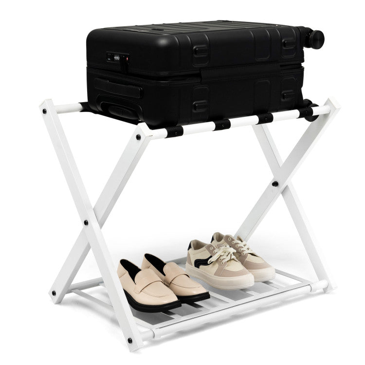 Space Saving Folding Suitcase Stands Set of 2 (White)