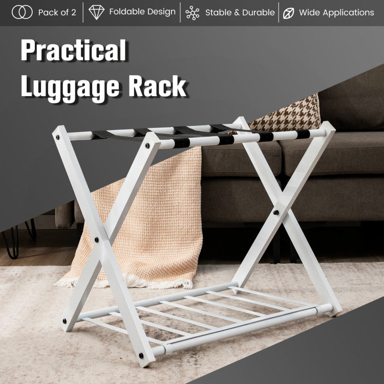 Space Saving Folding Suitcase Stands Set of 2 (White)