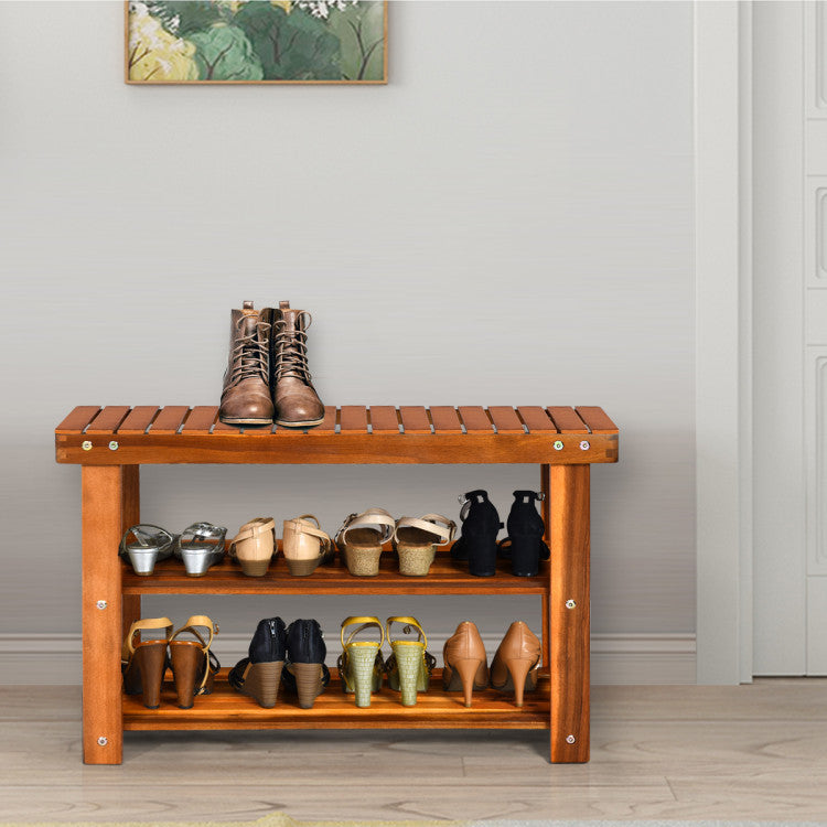 3 Tier Wood Shoe Rack Shoe Bench Boots Organizer