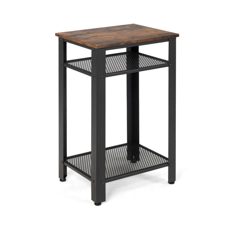 End Table 3 Tier with Metal Mesh Storage Shelves