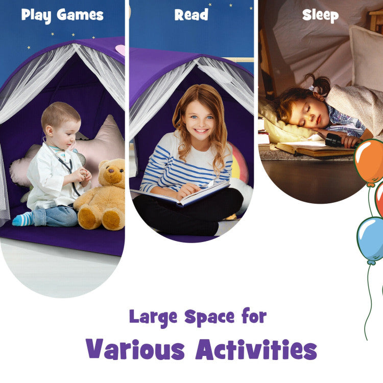 Portable Play Tent Kids Galaxy Starry Sky with Double Net Curtain