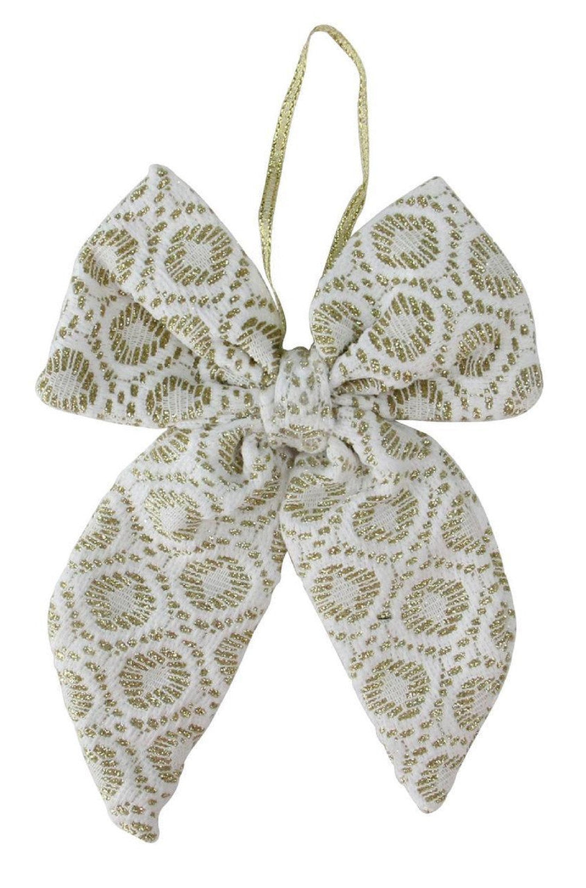 Elegant Christmas Decor 5.75" White and Gold Double Loop Bow Accent