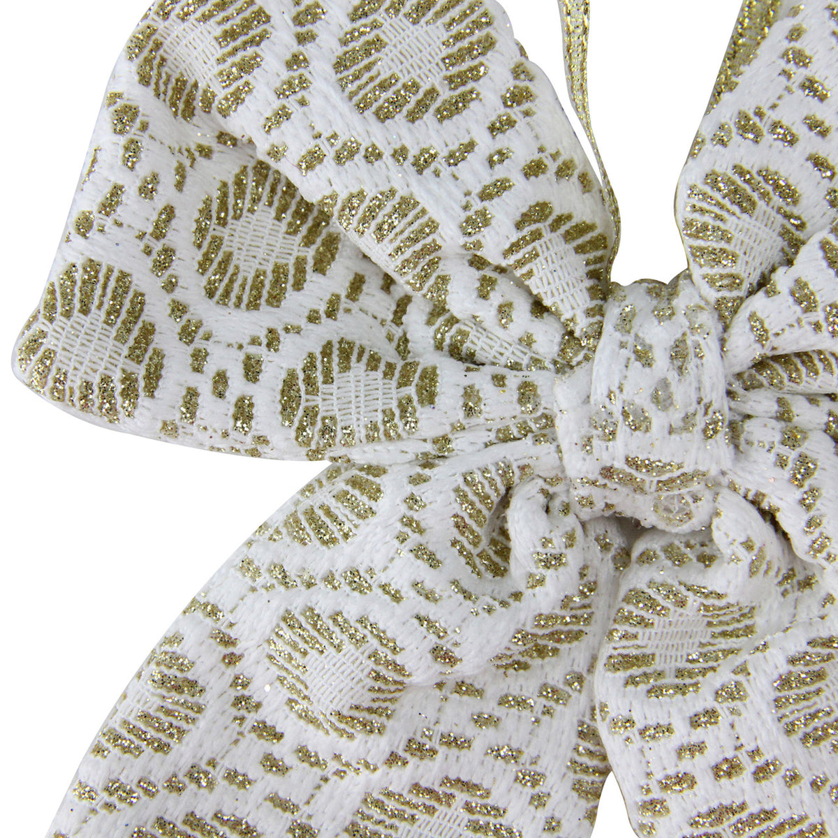 Elegant Christmas Decor 5.75&quot; White and Gold Double Loop Bow Accent