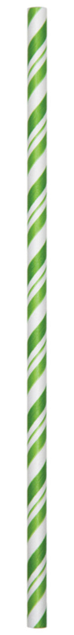 Lime Green and White Striped Straw Pack of 144  Party Supplies 7.75"