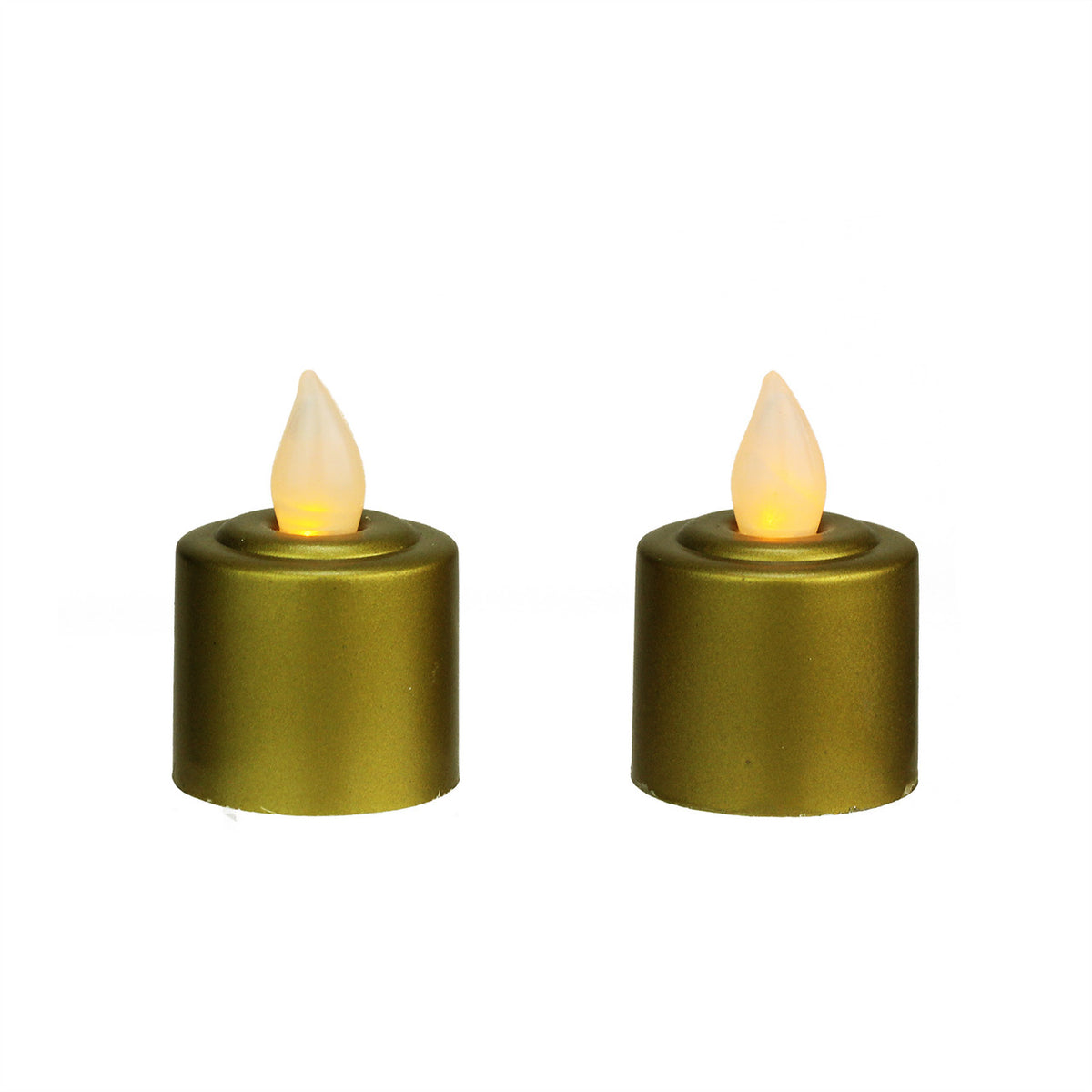 Flickering Amber Light LED Votive Candles (2 Pack) – 2.25&quot; Gold Battery Operated Christmas Decorations