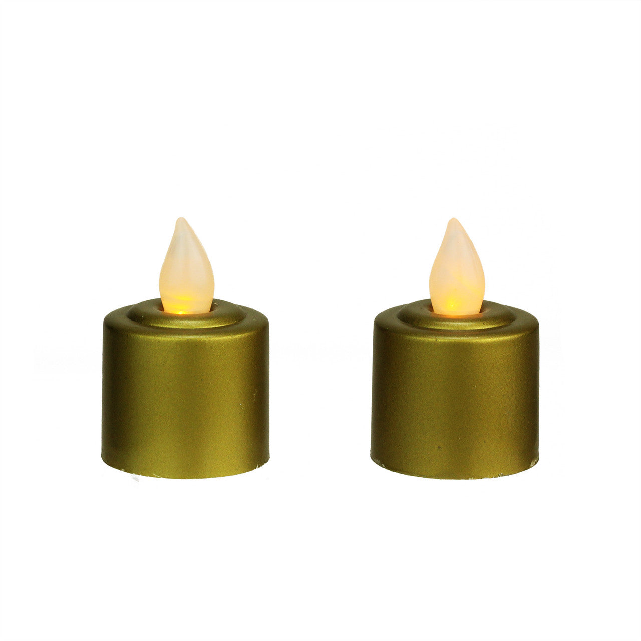 Gold Christmas Votive Candles 2-Piece LED Flickering Amber Light, Battery Operated Holiday Decor (2.25 Inch)