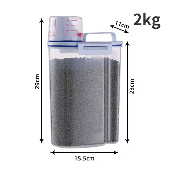 Plastic Pet Food Dispenser 2Kg with Measuring Cup and Airtight Seal