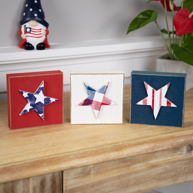 4.25&quot; Americana Striped Block Rustic 4th July Plaques (Set of 3)