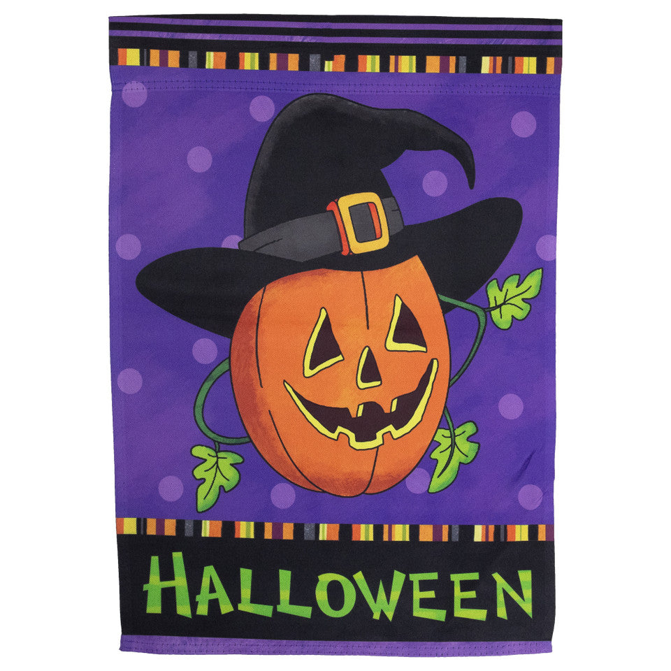 Jack-O-Lantern in Witches Hat Outdoor Halloween Flag