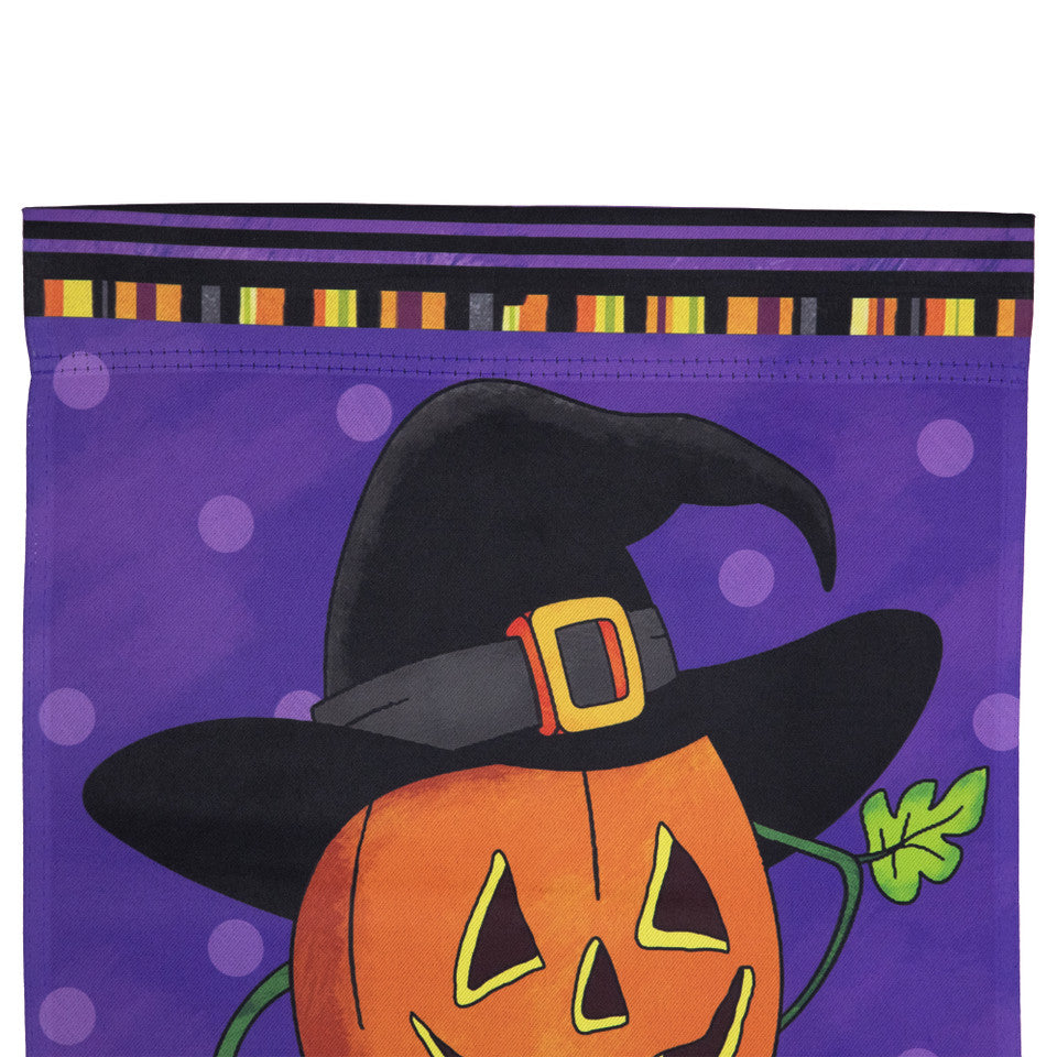 Jack-O-Lantern in Witches Hat Outdoor Halloween Flag
