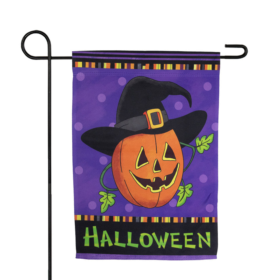 Jack-O-Lantern in Witches Hat Outdoor Halloween Flag