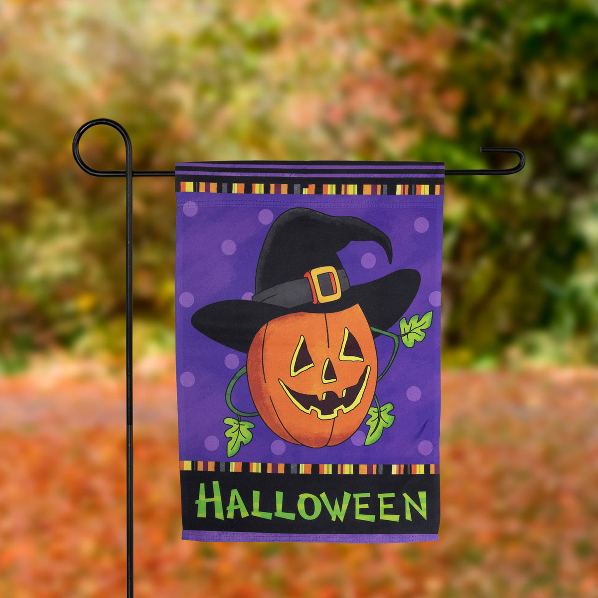 Jack-O-Lantern in Witches Hat Outdoor Halloween Flag