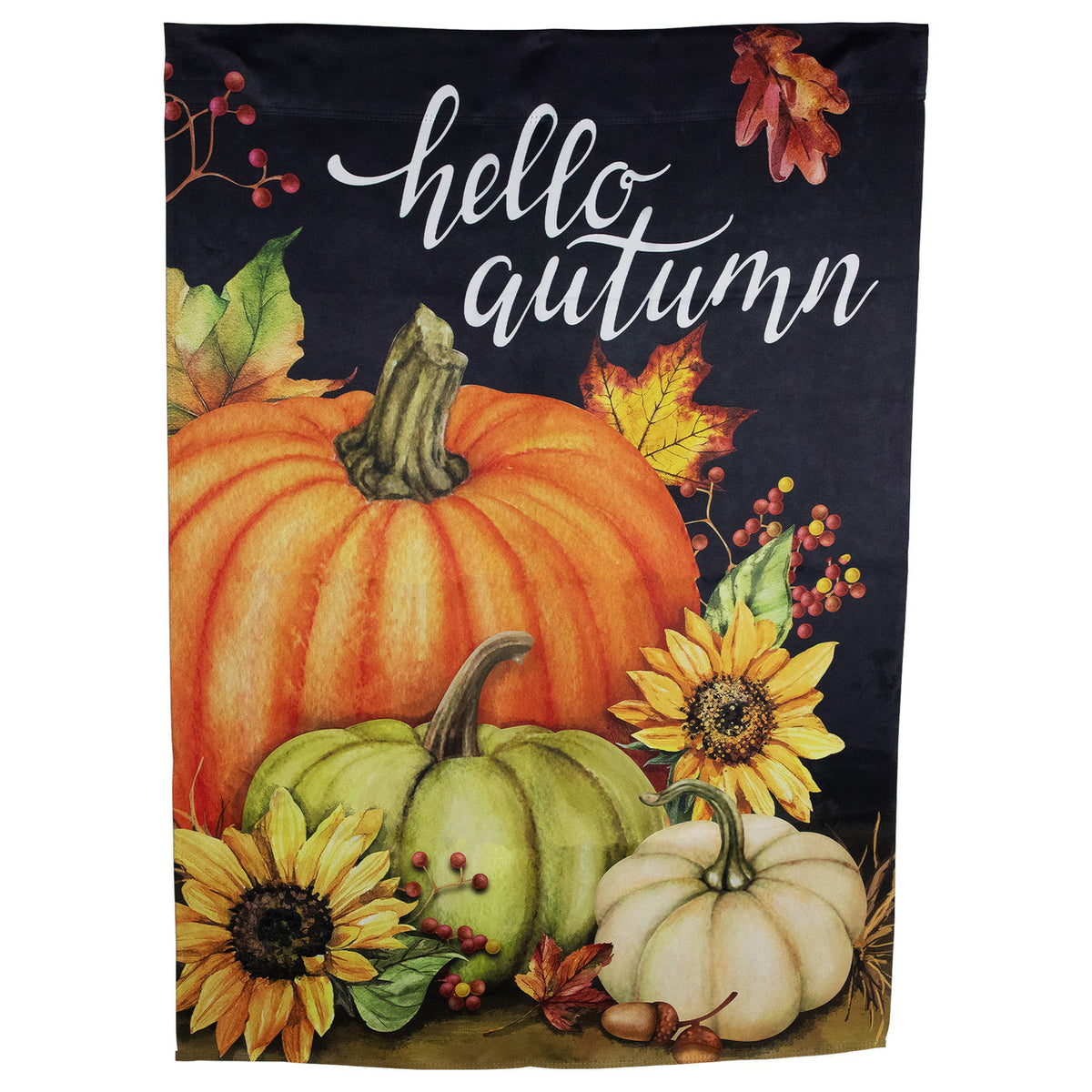 Hello Autumn Outdoor Fall Harvest Decor with Pumpkins and Sunflowers (40&quot; x 28&quot;)