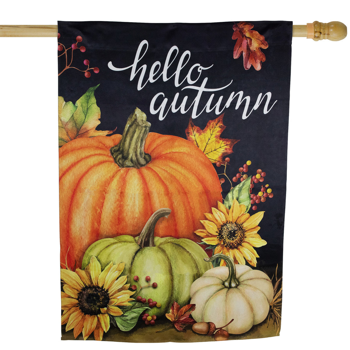 Hello Autumn Outdoor Fall Harvest Decor with Pumpkins and Sunflowers (40&quot; x 28&quot;)