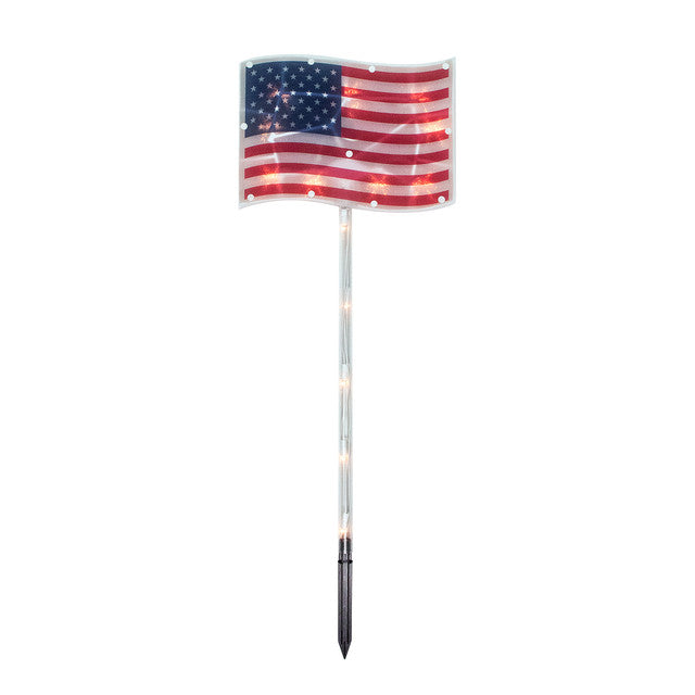 Lighted American Flag Stakes for Lawn 28&quot;, Clear