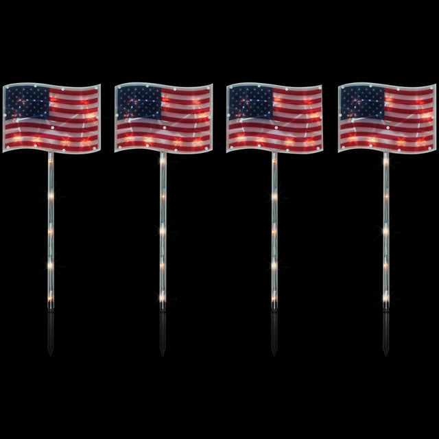 Lighted American Flag Stakes for Lawn 28&quot;, Clear