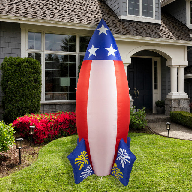 8&#39; LED Lighted Inflatable Americana Rocket Outdoor Decoration