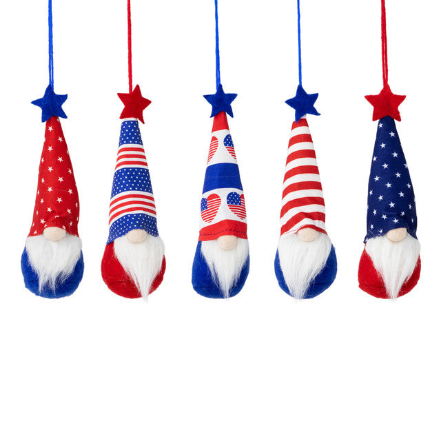 6.75&quot; Patriotic Gnome Ornaments Hearts Stars Stripes Set