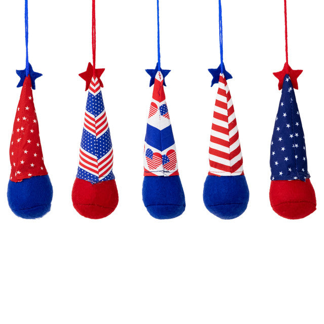 6.75" Patriotic Gnome Ornaments Hearts Stars Stripes Set