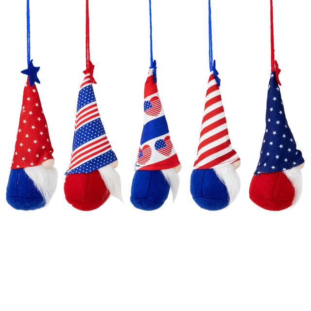 6.75&quot; Patriotic Gnome Ornaments Hearts Stars Stripes Set