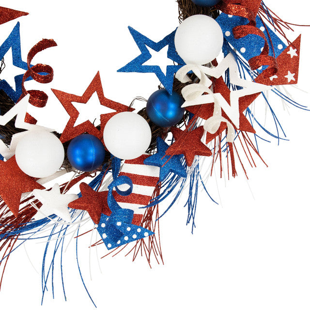 22&quot; Americana Glittered 4th of July Wreath Unlit