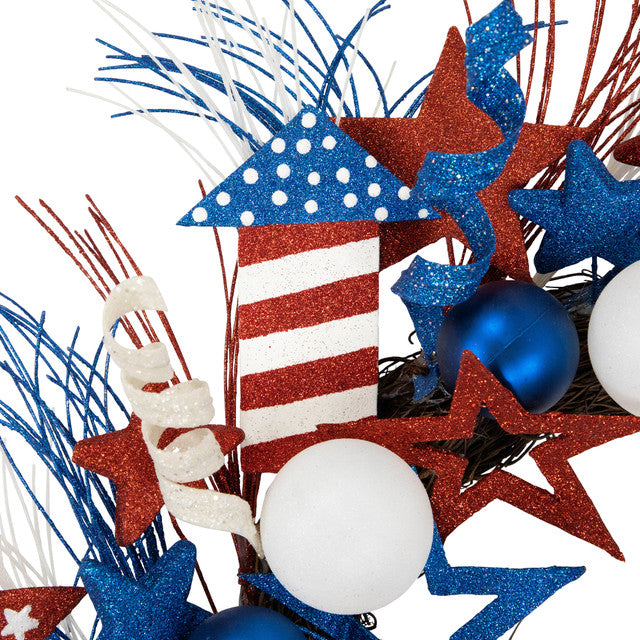 22&quot; Americana Glittered 4th of July Wreath Unlit