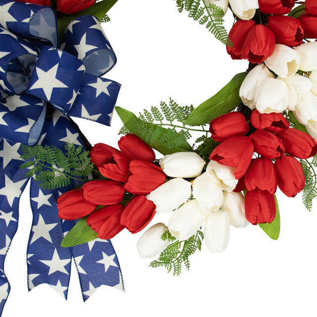 24&quot; Tulip Patriotic Wreath with Star Bow
