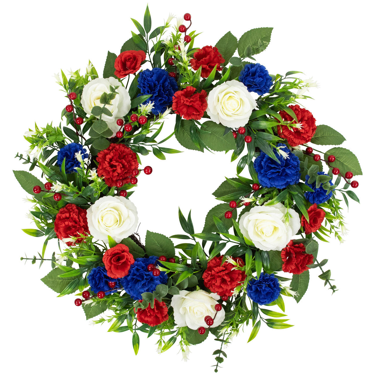 Artificial Carnation Rose Foliage Wreath Patriotic 24"
